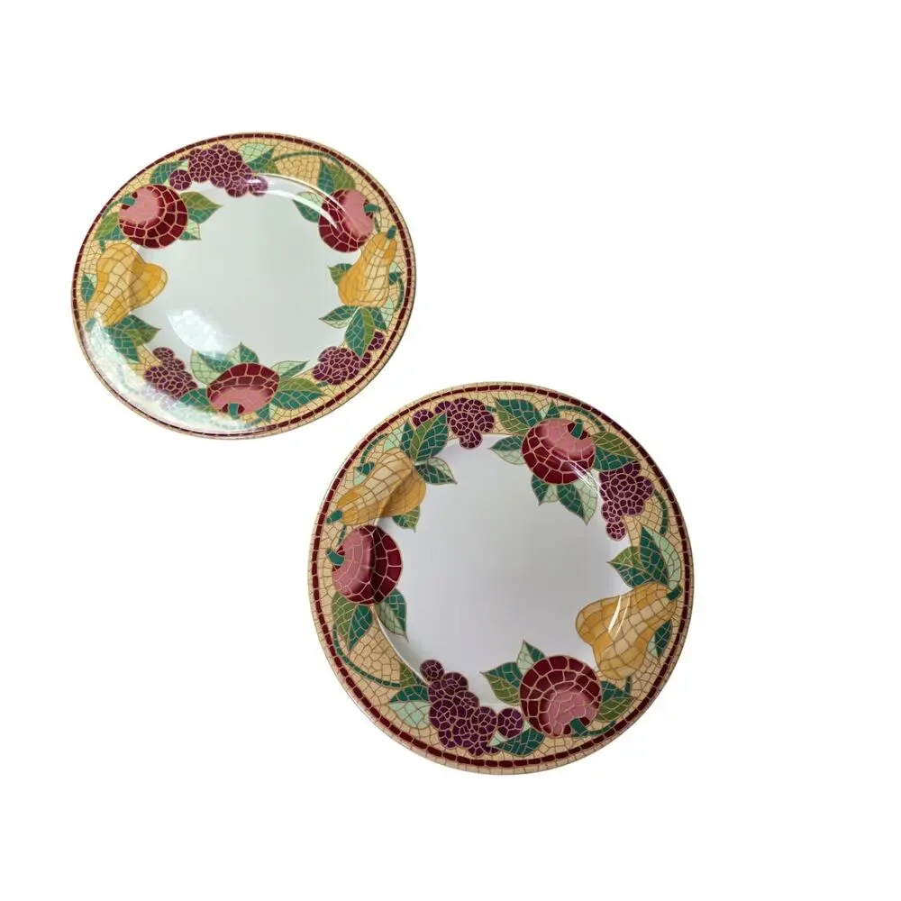 Set of 2 PIER 1 IMPORTS Red Gold Mosaic Fruit Earthenware 10.5